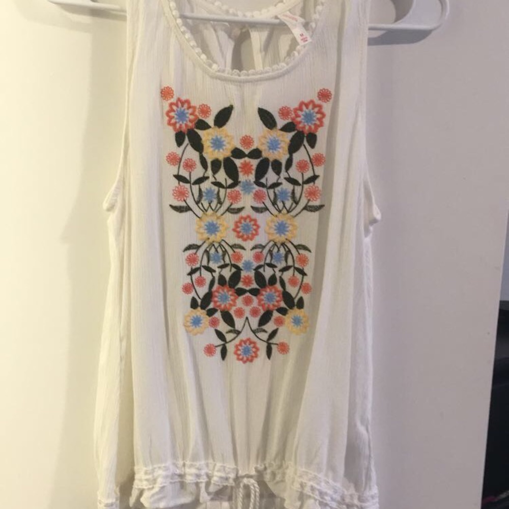 White/Floral Tank Top with Tie